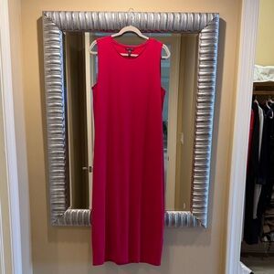 Eileen Fisher Vibrant Pink Stretch Jersey Knit Round Neck Dress Midi Dress